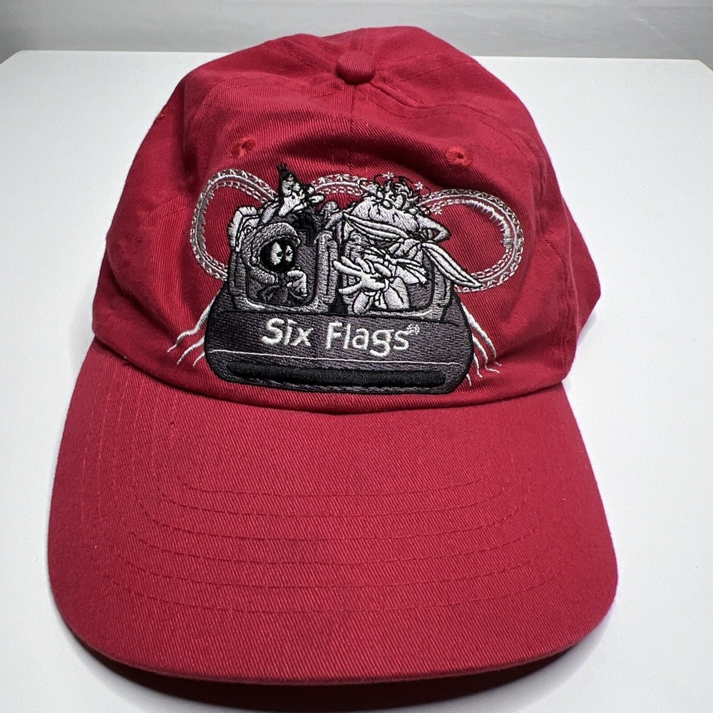 Vintage 2000 Six Flags Looney Tunes Rollercoaster Red Strapback Cap